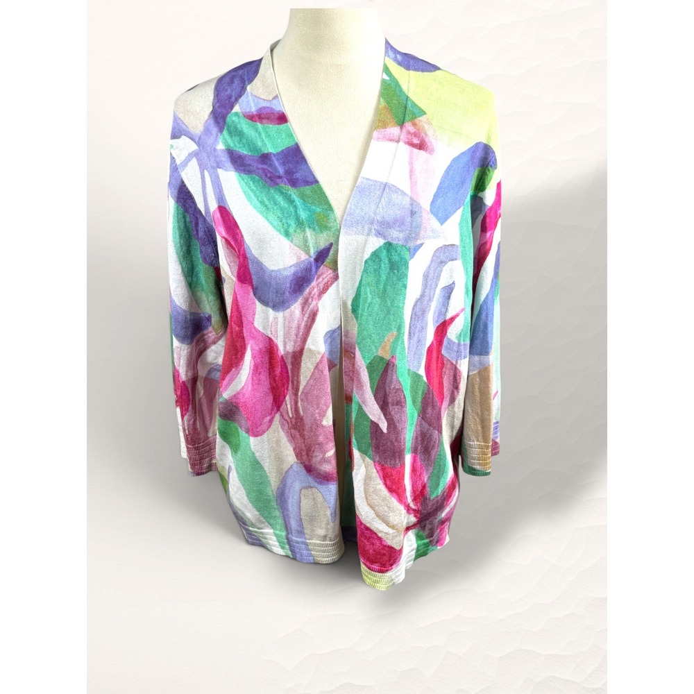 Chico's Cardigan Women XXL (Measures XL) Multicolor Floral Abstract Open Front